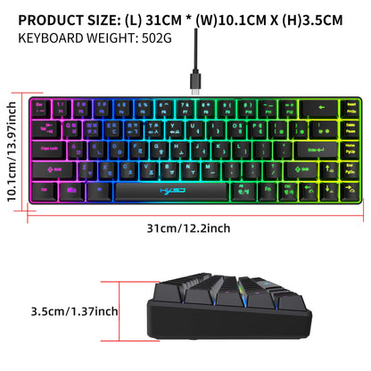 Teclado gaming coreano portátil HXSJ V200 de 68 teclas, 65%, com retroiluminação RGB, com fios, de membrana, para escritório, PC de secretária e computadores portáteis