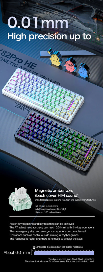 ATTACK SHARK X82Pro HE Wireless Magnetic Axis Gaming Keyboard 8KHz Rate 0.01mm RT Precision 5000mAh Tri Mode RGB 82 Keys PBT
