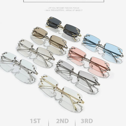 Y2K Rimless Square Star Sunglasses for Women Fashion Vintage Silver Hip Hop Driving UV400 Eyewear Alloy Frame Outdoor Men Punk
