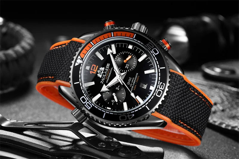 Classic Luxury Men Automatic Watch Multifunction Mechanical Wristwatch Rubber Strap Waterproof Week Date Watches Reloj Hombre