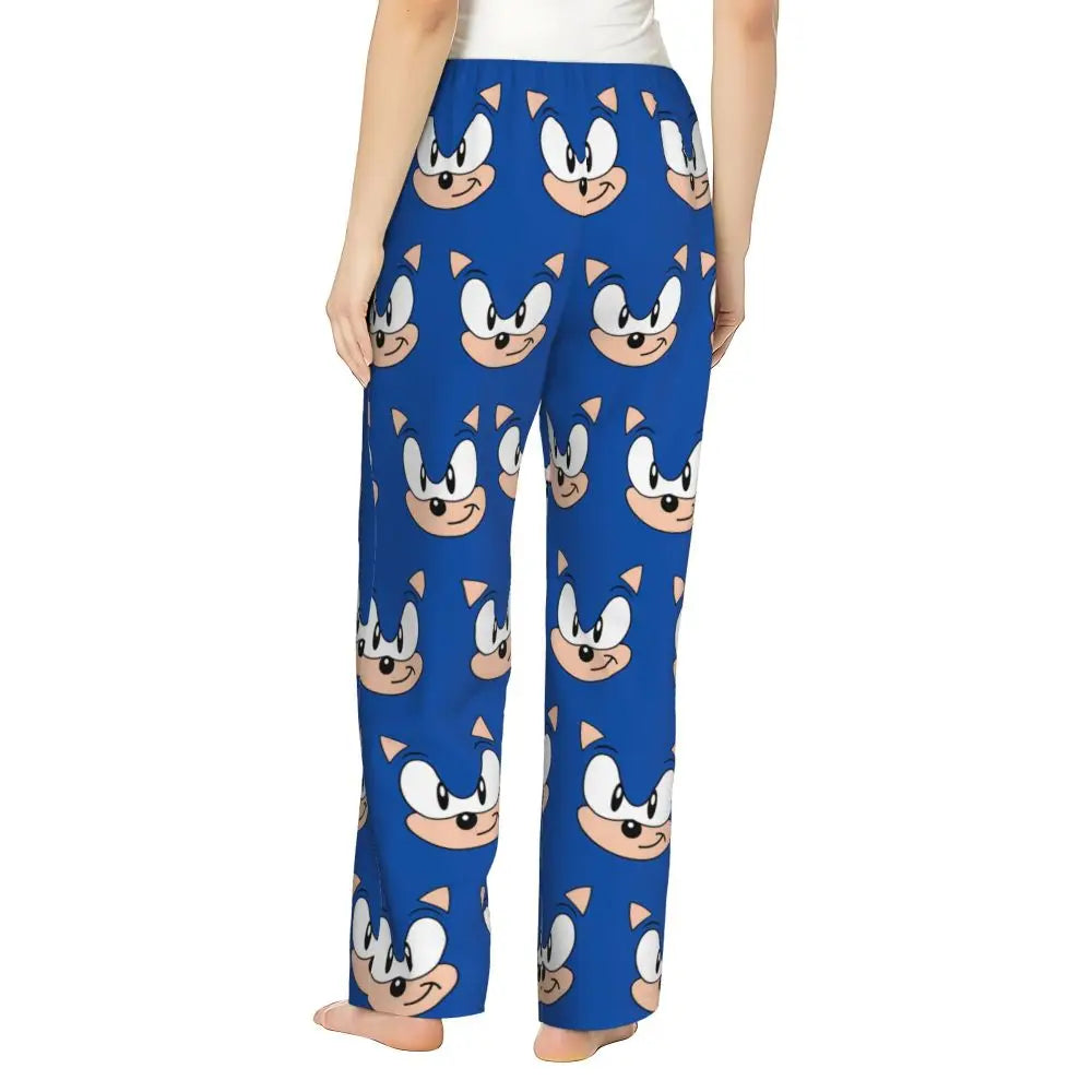 Custom Women Soniced Pajama Pants Printed Hedgehog Game Sleep Sleepwear Bottoms with Pockets
