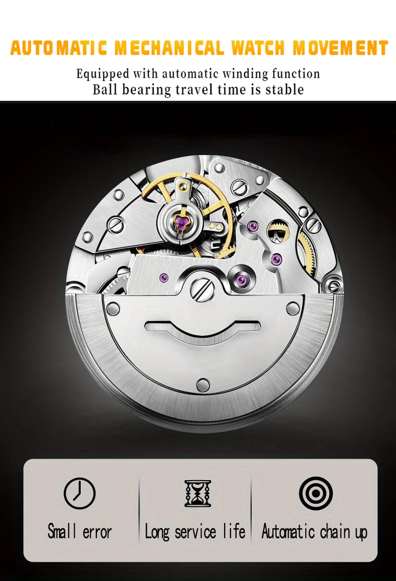 RUIGE Fashion Men's Fully Automatic Mechanical Watch Stainless Steel Calendar Men's Night Light Waterproof Versatile Watch