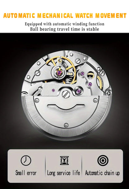 RUIGE Fashion Men's Fully Automatic Mechanical Watch Stainless Steel Calendar Men's Night Light Waterproof Versatile Watch