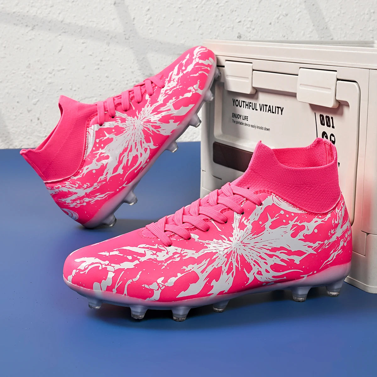 Chaussures de football FG pour hommes adultes, crampons pour terrain ferme, semelle respirante en PU résistante à l'usure pour l'entraînement et la compétition de football sur pelouse en plein air