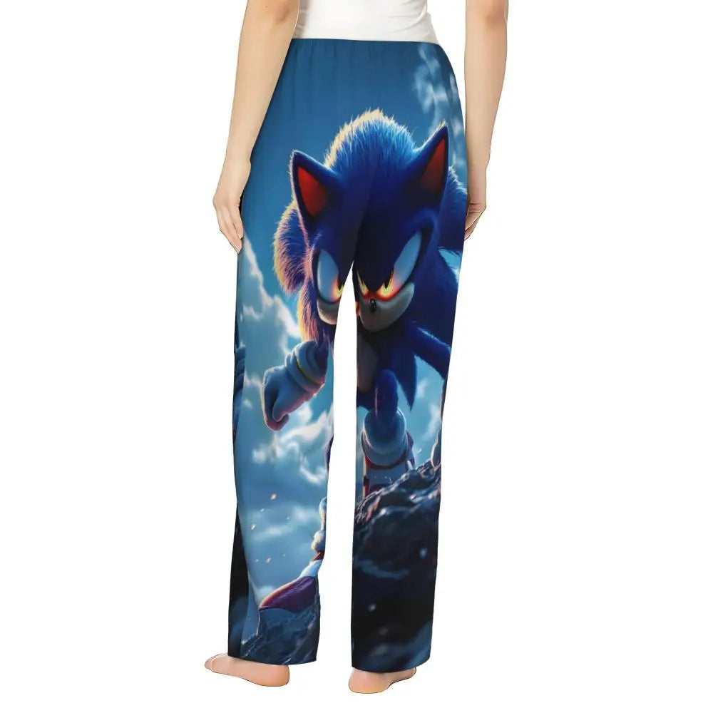 Custom Women Soniced Pajama Pants Printed Hedgehog Game Sleep Sleepwear Bottoms with Pockets