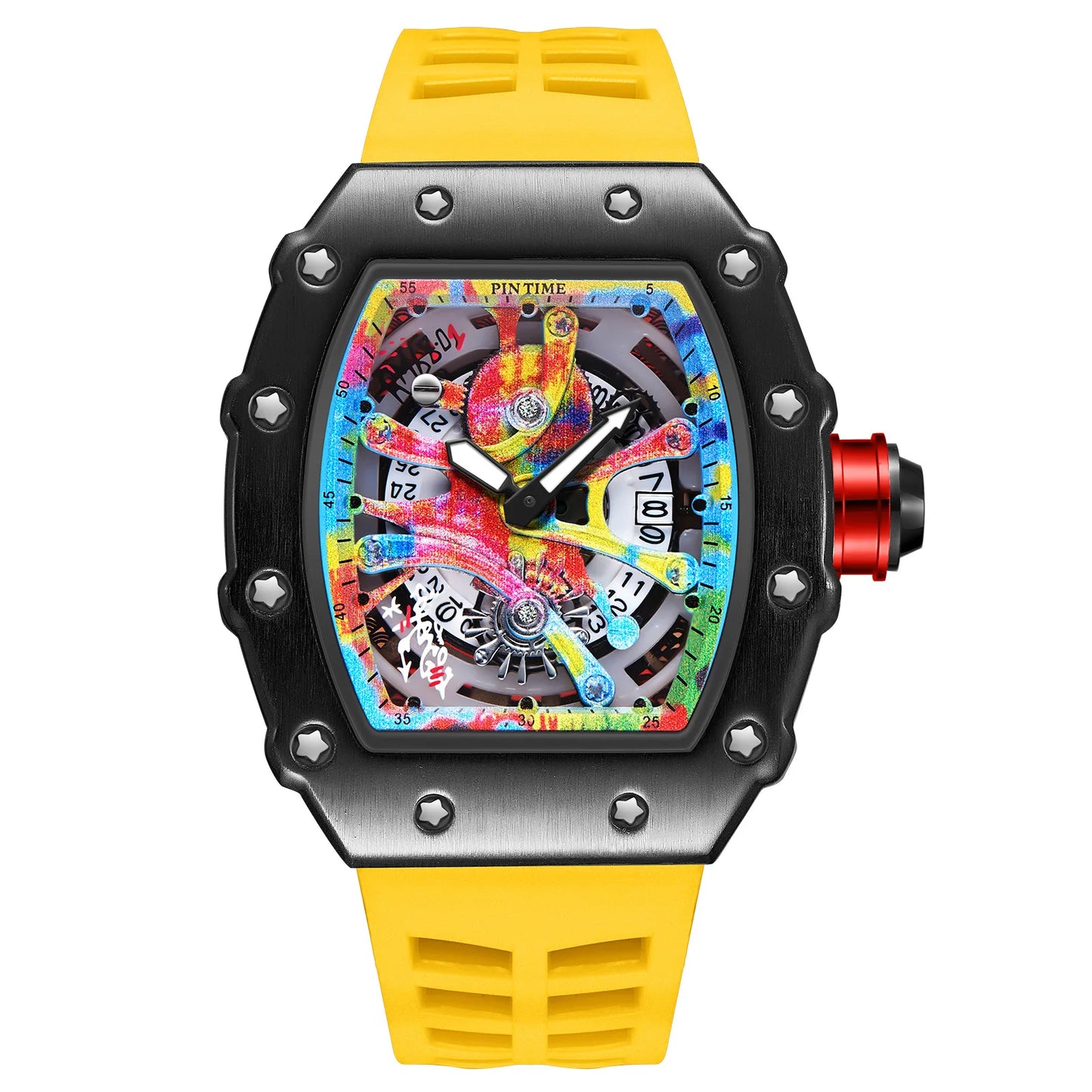 New Cool Men's Watches Luxury Fashion Silicone Tonneau Watch Skeleton Waterproof Quartz Wristwatches Clock Relogio Masculino