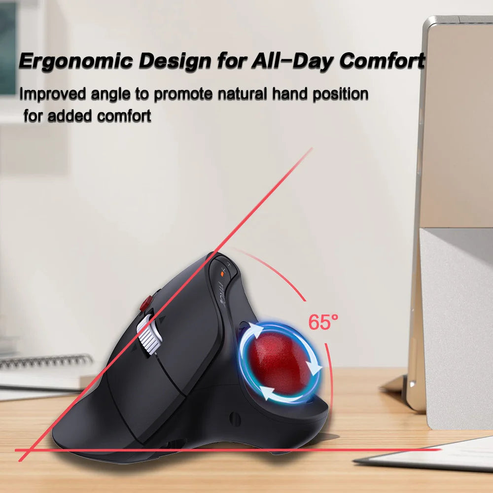 JOMAA Speed Roller Trackball Mouse, Wireless Thumb-Control Mouse, Silent Click, Rechargeable Ergonomic Trackball Mouse