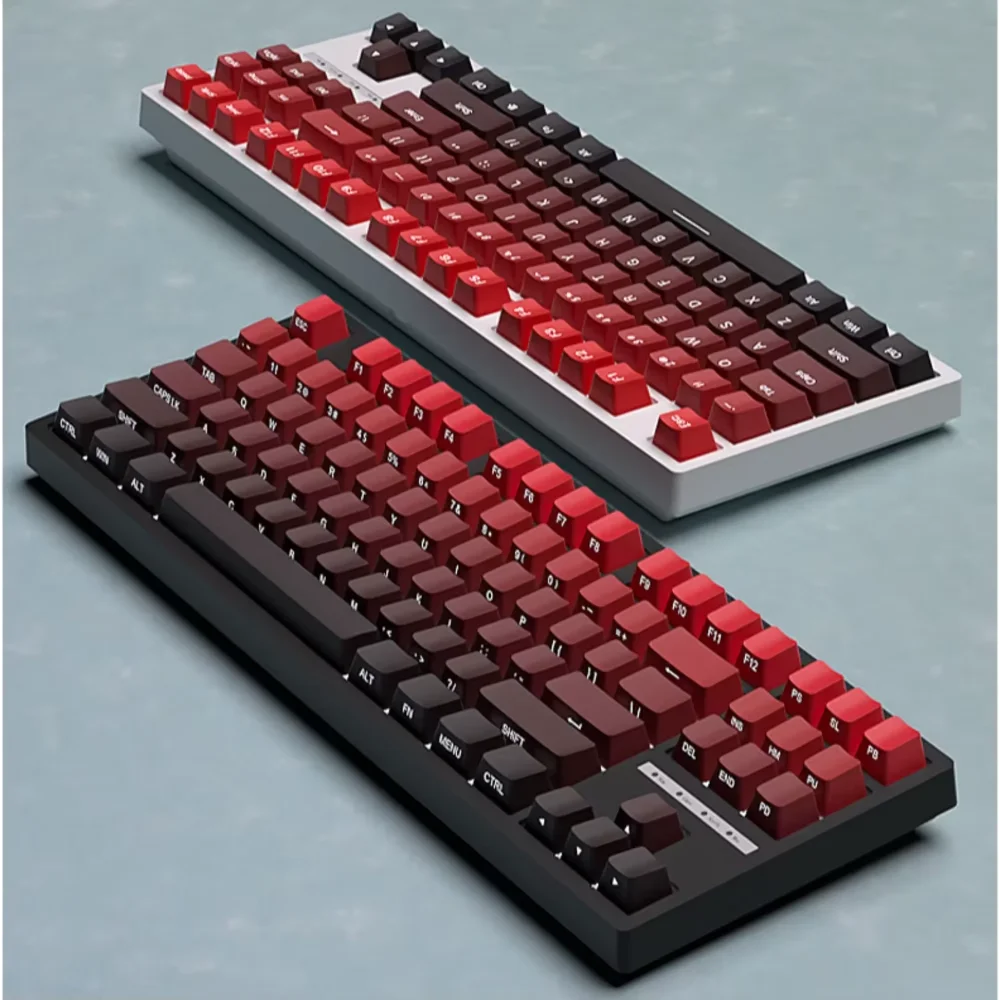 Nuevas teclas para teclado mecánico gaming 60/64/84/98/108 con interruptores MX, 135 teclas OEM PBT con grabado lateral y color degradado rojo y negro