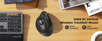 ProtoArc EM05NL Ratón trackball inalámbrico recargable Bluetooth ergonómico vertical con bola para ordenador, iPad, Mac y Windows
