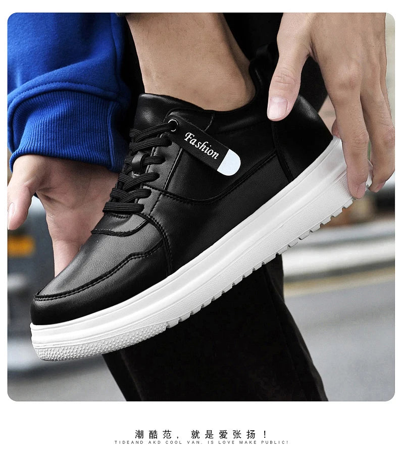 Big Size Lift Men Sneakers Elevator Shoes Heightening Height Increase Insole 7-8CM High Heels Shoes Genuine Leather Sport Shoes