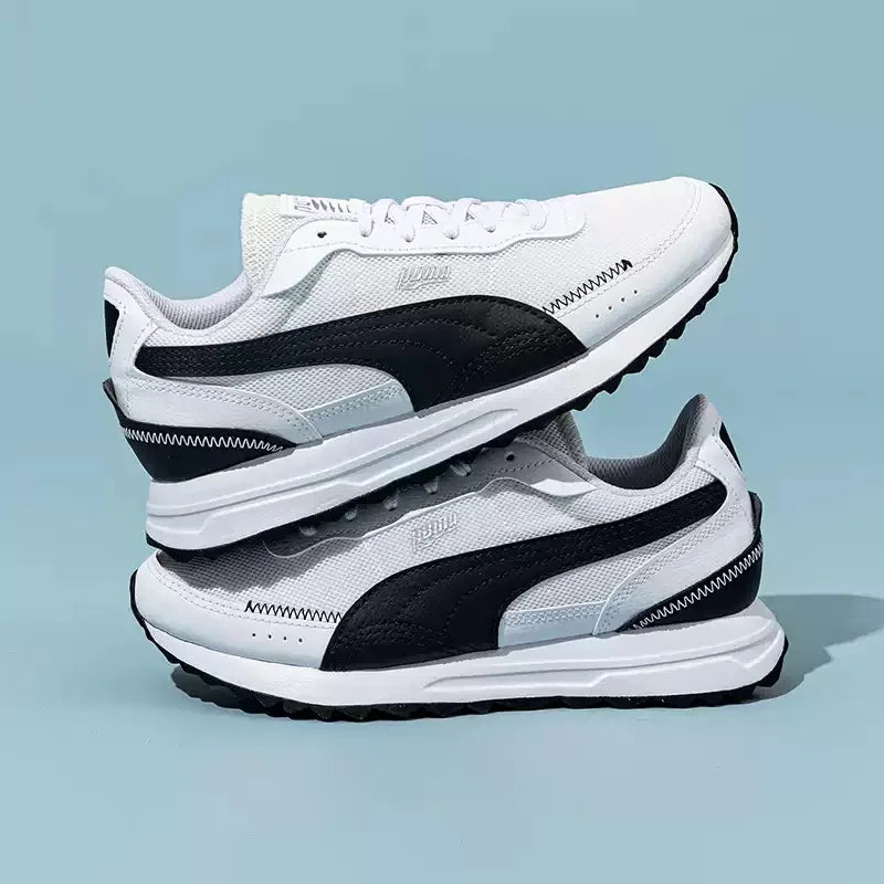 PUMA Baskets de course décontractées rétro légères en maille respirante blanches et noires antidérapantes 397432-05