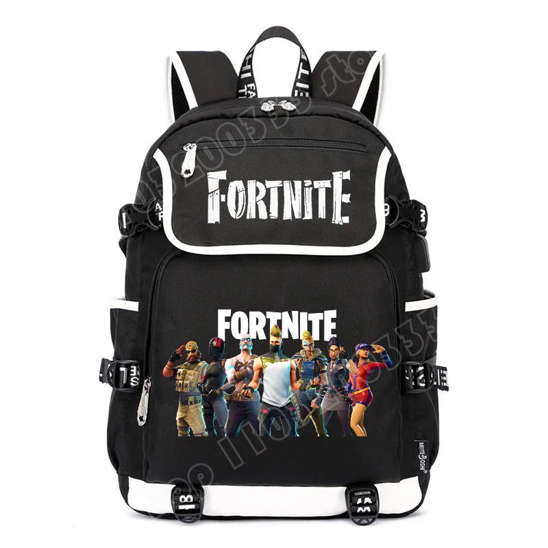Mochila Fortnite de Grande Capacidade, Saco de Ombro Casual com Porta USB, Unissexo, Estilo Anime, para Estudantes, Nova Mala Escolar Elegante, Presente de Papelaria