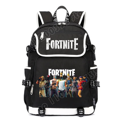 Mochila Fortnite de Grande Capacidade, Saco de Ombro Casual com Porta USB, Unissexo, Estilo Anime, para Estudantes, Nova Mala Escolar Elegante, Presente de Papelaria