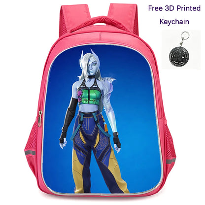 FORTNITE 16-inch Durable Lightweight Backpack, Dual Zipper Pockets, Cartoon Style for Boys & Girls 6-10,Free 3D Printed Keychain