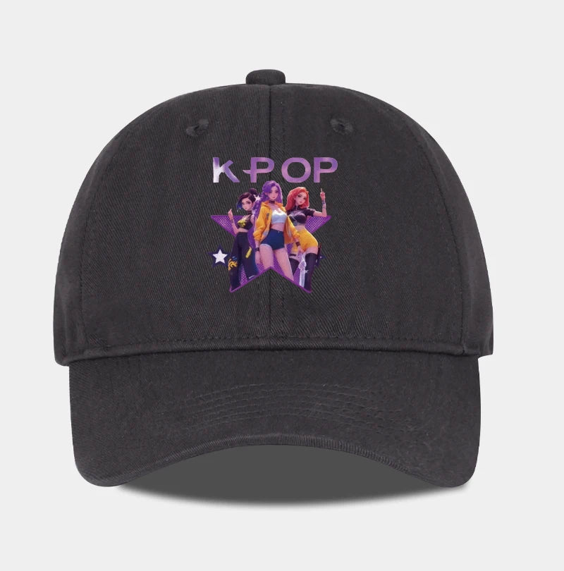Boné de Baseball K-POP com Aba Curva Suave e Estampa de Grupo Feminino Cartoon - Unissexo, Casual, Retro e Ajustável - Chapéu de Sol Y2K