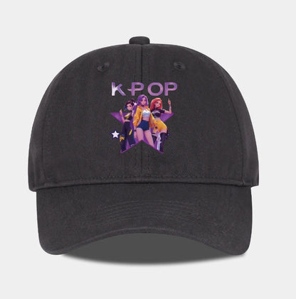 Boné de Baseball K-POP com Aba Curva Suave e Estampa de Grupo Feminino Cartoon - Unissexo, Casual, Retro e Ajustável - Chapéu de Sol Y2K