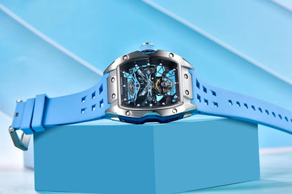 Novo Relógio de Pulso Masculino PAGANI DESIGN PDYS018 Automático Mecânico, Fashion Casual Skeleton, Safira e Aço Inoxidável