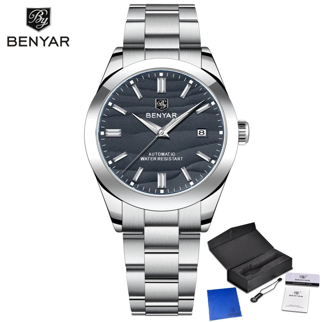 BENYAR best seller 40MM Luxury Mechanical Automatic Watch 316L Stainless Steel Waterproof Calendar Fashion SimpleWatches for Men