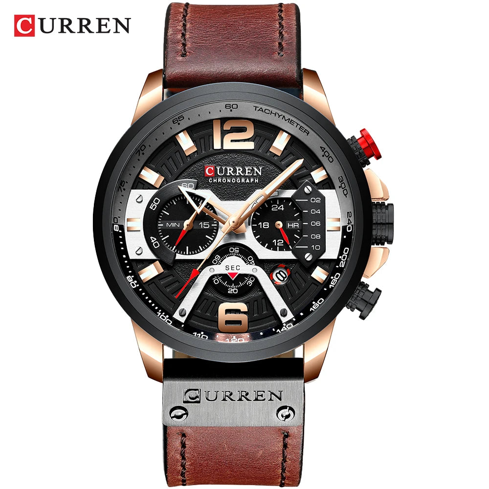 Ceas pentru bărbați CURREN 8329 – Stil sportiv casual, design militar, curea din piele, cronograf la modă, ceas de lux de la o marcă renumită