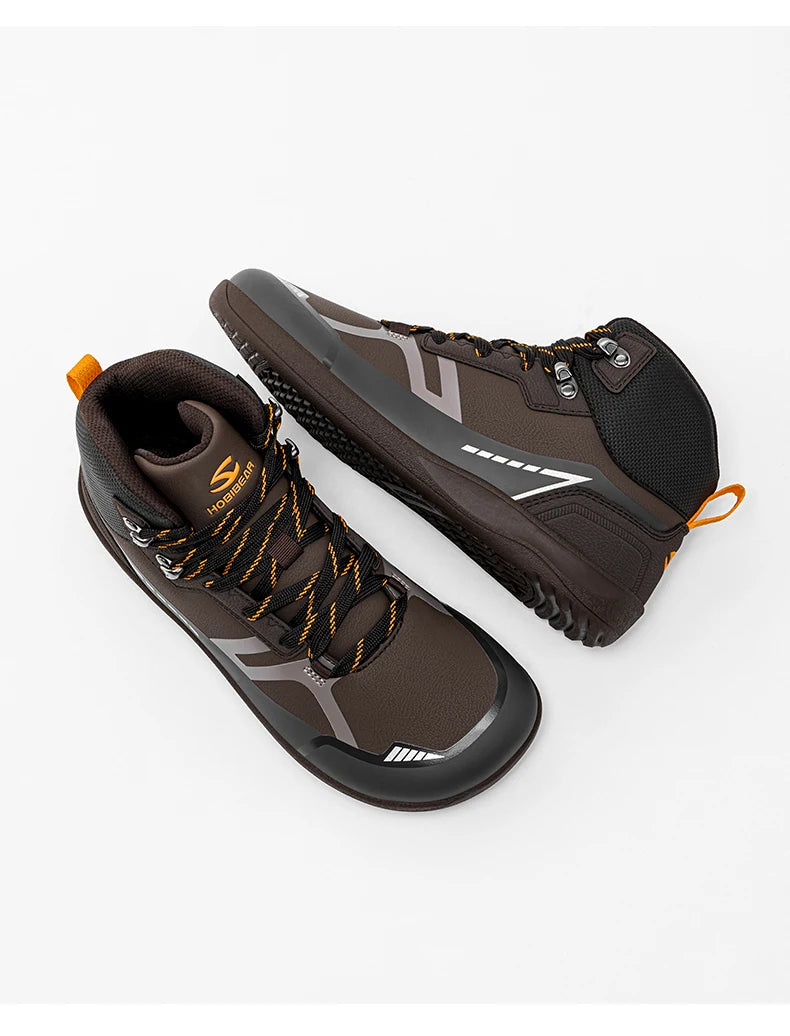HOBIBEAR unisexe mi haut pieds nus chaussures hommes femmes bout large en cuir artificiel bottes de randonnée en plein air antidérapant chaussures de course