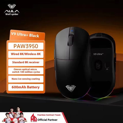 Aula V9 Ultra trådløs e-sports gamingmus Double 8k 3mode PAW 3950 8k 55g let ergonomisk mus tilpasset PC-tilbehør