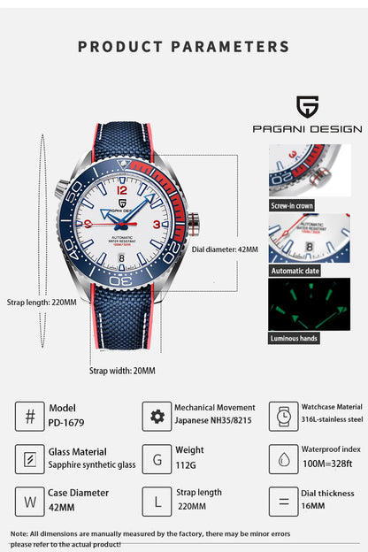 2025 PAGANI DESIGN V2 42MM Men Watch Sapphire Luxury Mechanical Wristwatch Japan movement Stainless Steel Waterproof Men Watches