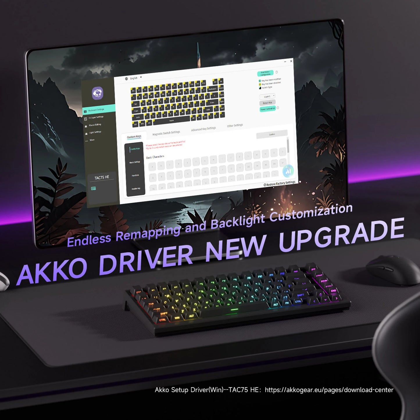 Teclado AKKO TAC75 HE con interruptores magnéticos, teclado gaming 75%, Rapid Trigger 0.005mm, 8K RGB, con cable, teclado personalizado para esports para gamers