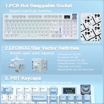 AULA S98pro Wireless Mechanical Keyboard Gasket Hot-swap Gaming Keyboard with Mini TFT Color Screen and Multi-function Knob