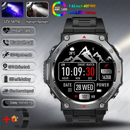 T-Rex 3 Military Smartwatch for Men  GPS Sports Tracker, 5ATM Waterproof, Heart Rate Monitor & Bluetooth Calling
