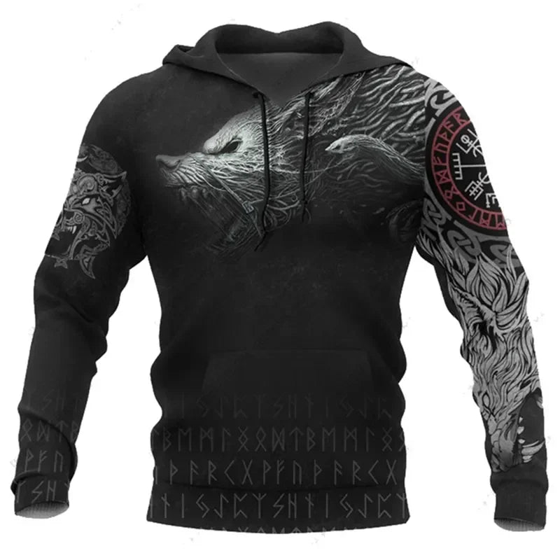 2023 New Autumn Men's Hoodie Wolf Print 3D Sweatshirts Urban Trendy All-Match Oversized Tops Poleron Hooded Clothes Men's Clothing