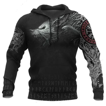 2023 New Autumn Men's Hoodie Wolf Print 3D Sweatshirts Urban Trendy All-Match Oversized Tops Poleron Hooded Clothes Men's Clothing