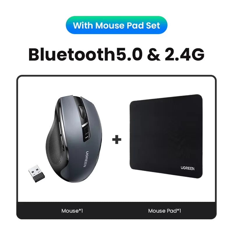 UGREEN Wireless Mouse Bluetooth 5.0 Mouse Ergonomic 4000DPI 6 Mute Buttons Mouse For MacBook Tablet Laptops Computer PC 2.4G Mice