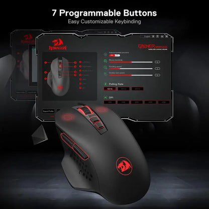 Mouse da gaming wireless Redragon M656 Gainer, 4000 DPI, 2.4Ghz, mouse gamer wireless con 5 livelli DPI, 7 pulsanti macro, retroilluminazione LED rossa