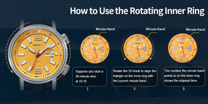 BERNY 20ATM Diver Automatic Mechanical Watch for Men Super Luminous Waterproof Swimming Dive Wristwatch Sapphire Self Winding