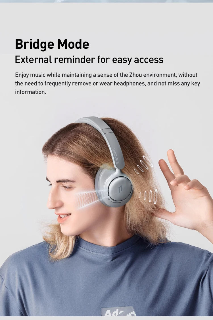 Cuffie wireless Bluetooth con cancellazione del rumore 1MORE SonoFlow S 42dB ANC Audio Hi-Res 90H di autonomia headset over-ear