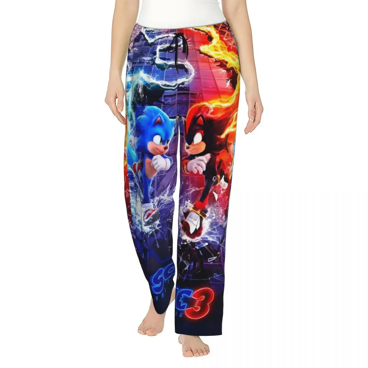 Custom Women Soniced Pajama Pants Printed Hedgehog Game Sleep Sleepwear Bottoms with Pockets