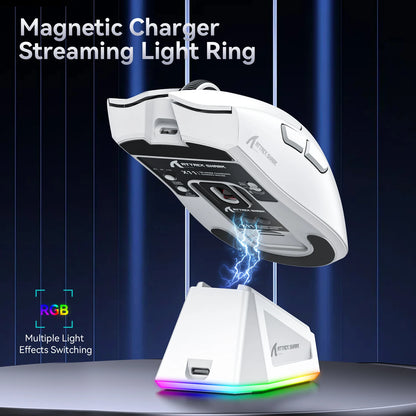 Attack Shark X11&R1 třirežimová bezdrátová Bluetooth myš s nabíjecí základnou, RGB, ergonomická, lehká myš, příslušenství pro PC hráče
