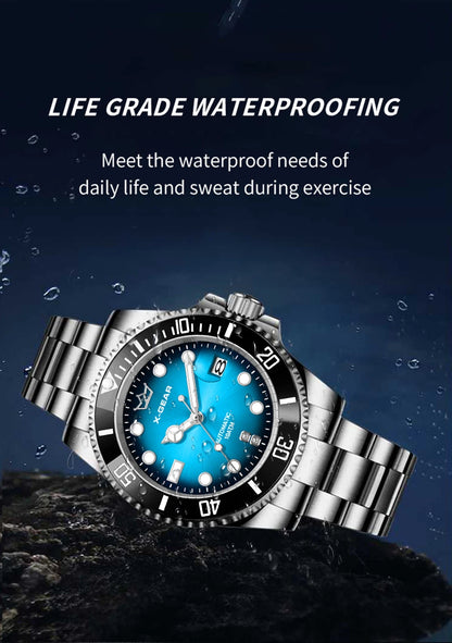 Water Ghost Luminous Dive Watch with Ceramic Bezel Waterproof Automatic Mechanical Movement Stainless Steel Watch Strap