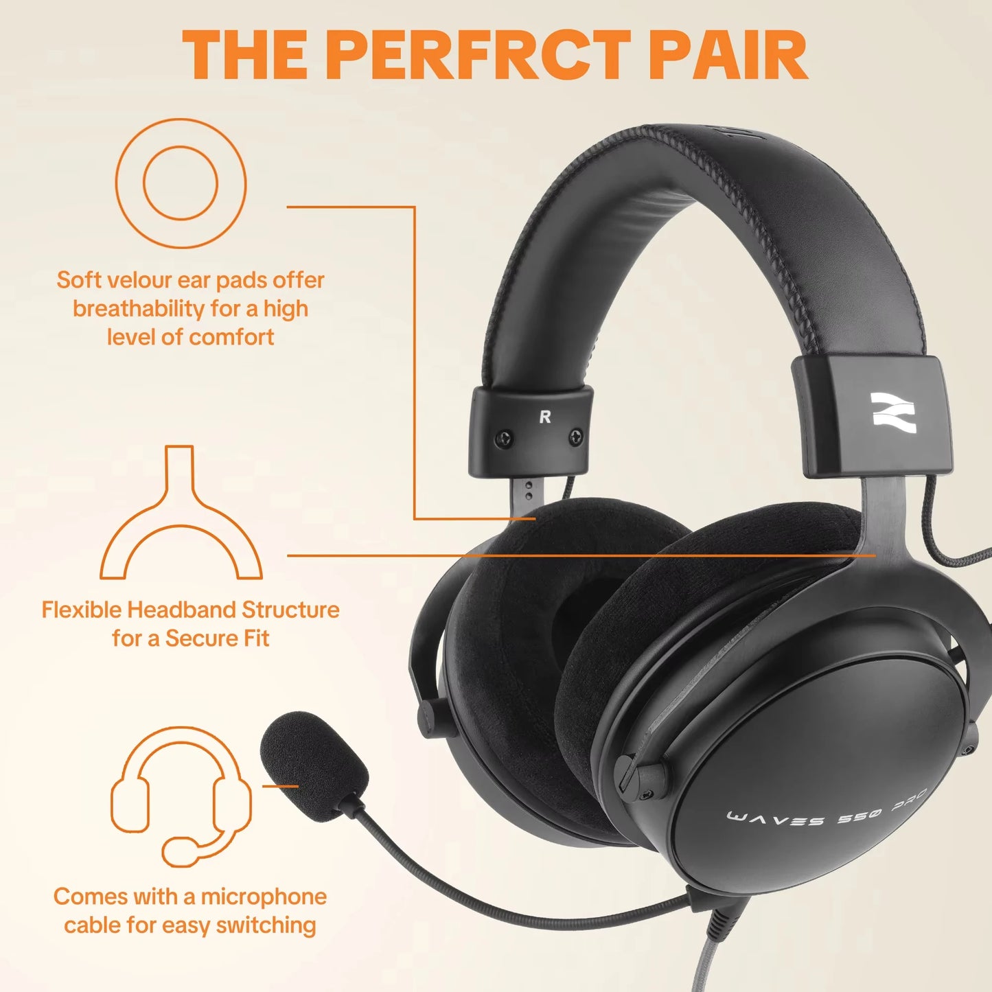 Auscultadores com Fios Over-Ear Talomen TOP W550X com Drivers de 50mm, Graves Profundos, Cabo Amovível e Microfone Integrado – Auscultadores para Gaming, DJ, Estúdio e Escritório