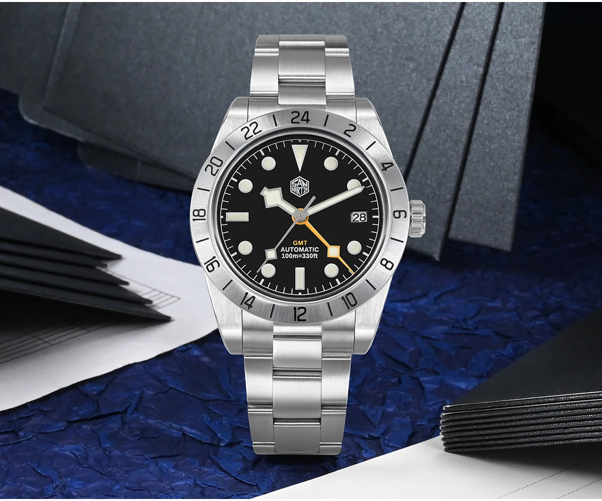 Relógio mecânico automático San Martin New 39mm NH34 BB GMT, relógio desportivo, safira, luminoso, impermeável 100m, para homem, Relogio SN0054