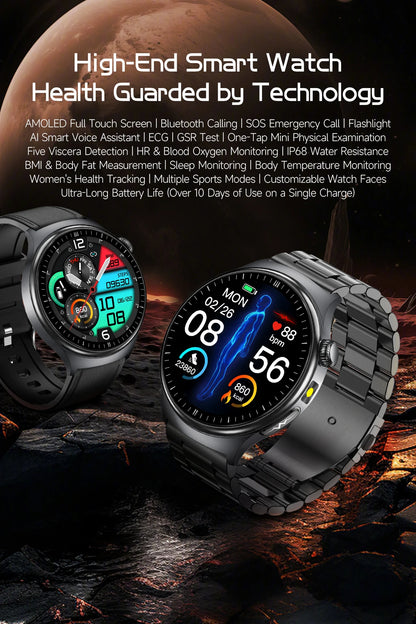 2026 AI Health Smartwatch ECG + PPG, Blood Pressure, Uric Acid & Body Fat Monitoring, AMOLED Display & Bluetooth Calling