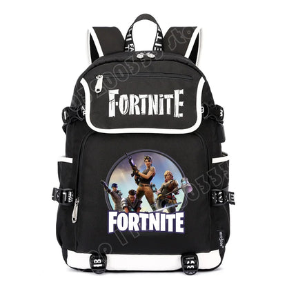 Mochila Fortnite de Grande Capacidade, Saco de Ombro Casual com Porta USB, Unissexo, Estilo Anime, para Estudantes, Nova Mala Escolar Elegante, Presente de Papelaria