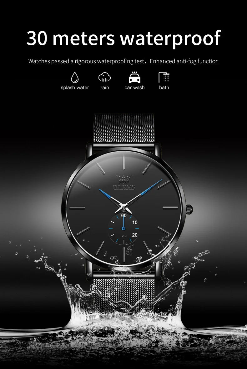 OLEVS 9954 Fashion Men's Watches Minimalism Ultrathin Original Quartz Wristwatch Waterproof Watch for Man Luminous Casual Mesh