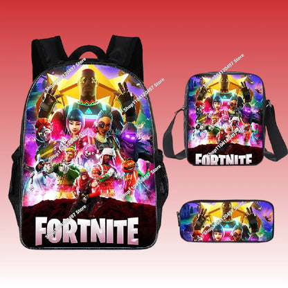 3pcs/set Fortnite Game Backpack Anime Cartoon Large Capacity Student School Bags Pencil Bag Kawaii Lunch Bag Birthday Gifts