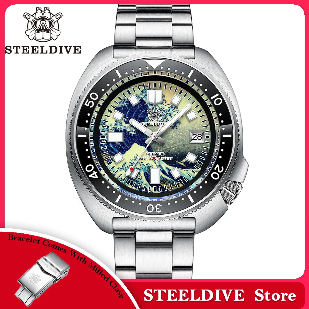 STEELDIVE SD1970J Kanagawa Turtle Full Luminous Dial Ceramic Bezel NH35 AutomaticSTEELDIVE Offical Store Mens Dive Watch