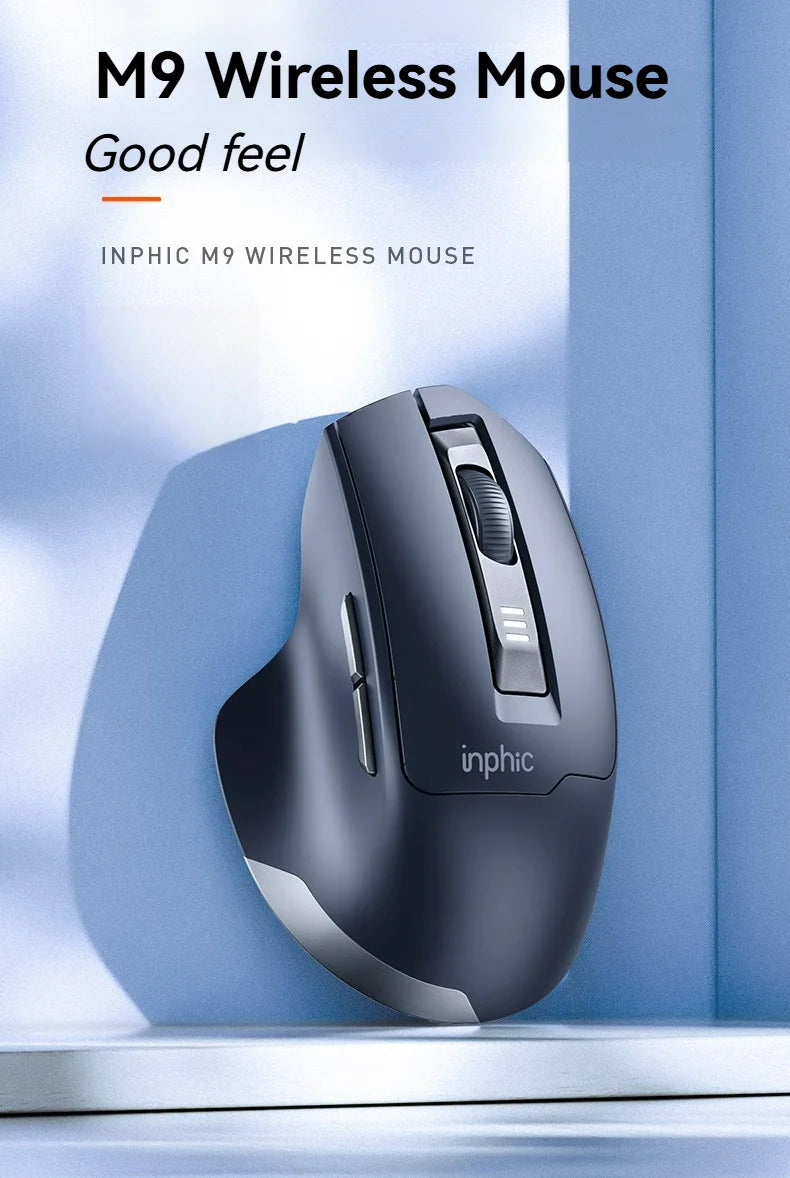 Ratón inalámbrico Inphic M9 con receptor USB 2.4G, recargable Type-C, botón silencioso, visualización de energía, ergonómico para oficina, universal