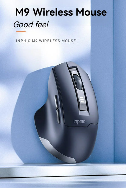 Ratón inalámbrico Inphic M9 con receptor USB 2.4G, recargable Type-C, botón silencioso, visualización de energía, ergonómico para oficina, universal