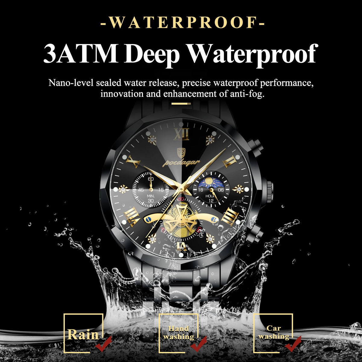 POEDAGAR Luxury Fashion Men Clock Waterproof Luminous Chronograph Male Watch Stainless Steel Quartz Business Men's Watches Reloj