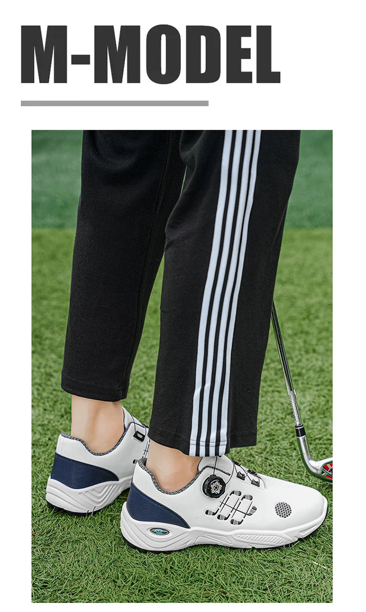Professional Golf Shoes with Rotary Lock Buckle, Breathable, Shock-Absorbing, Non-Slip, Comfortable Support for Golf Course Swing Movements, Men's Casual Sports Shoes