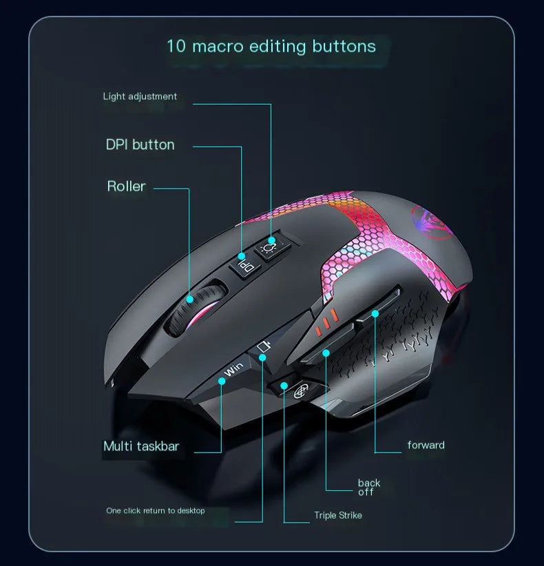 Ratón gaming con cable, 12000 DPI ajustables, programación de macros, retroiluminación RGB, diseño ergonómico y tecla de disparo para e-sports, ratón para PC